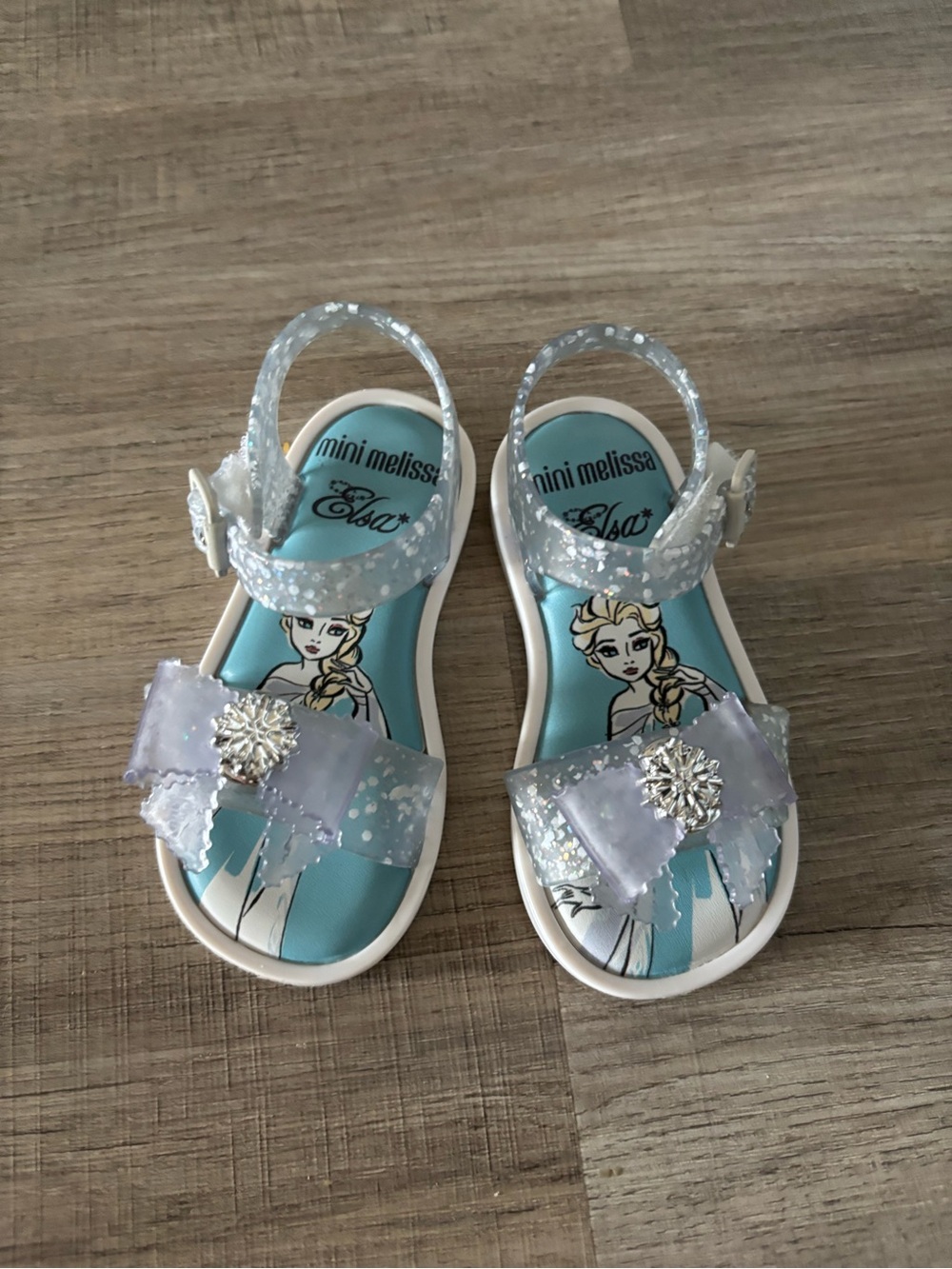 Mini Melissa Light Blue Glitter Bow Elsa Sandals